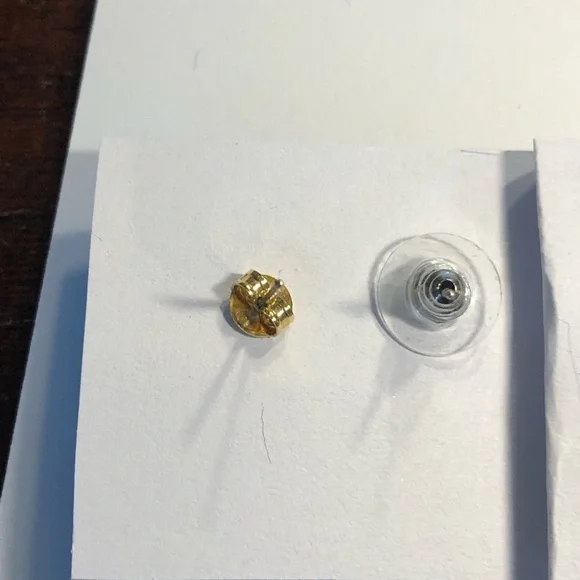 Mix and match pierced earrings gold green and iridescent white and clear stone - Picture 5 of 7